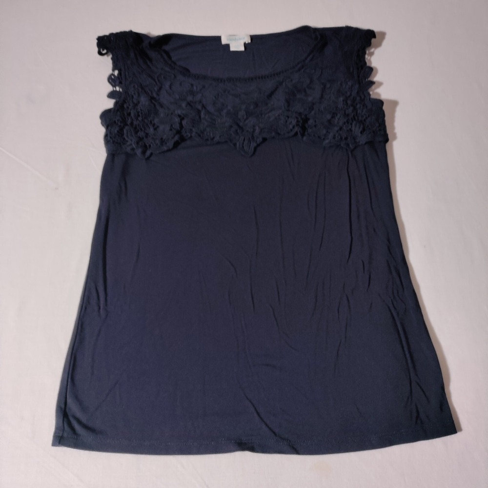SUNDANCE Women's Dark‎ Blue Lace Detail Blouse Top Sleeveless Size XS